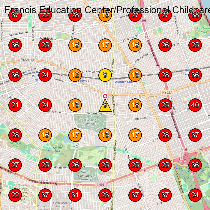 Francis Education Center/Professional Childcare Inc. GeoGrid visibility map for Day Care Center in Flushing